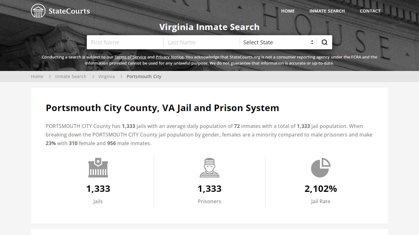 Portsmouth City County, VA Inmate Search - StateCourts