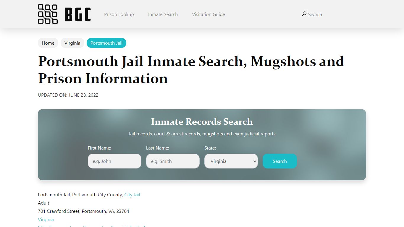Portsmouth Jail Inmate Search, Mugshots, Visitation, Phone ...