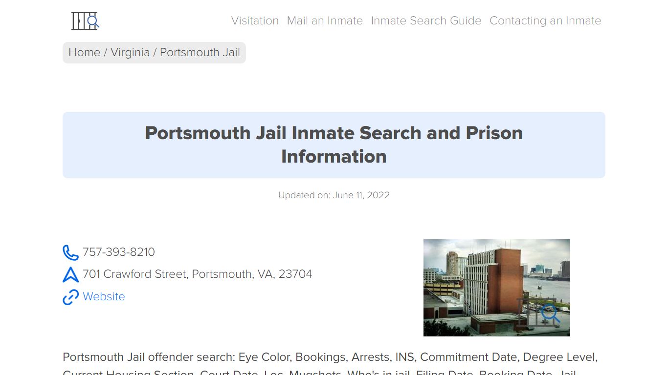 Portsmouth Jail Inmate Search, Visitation, Phone no ...