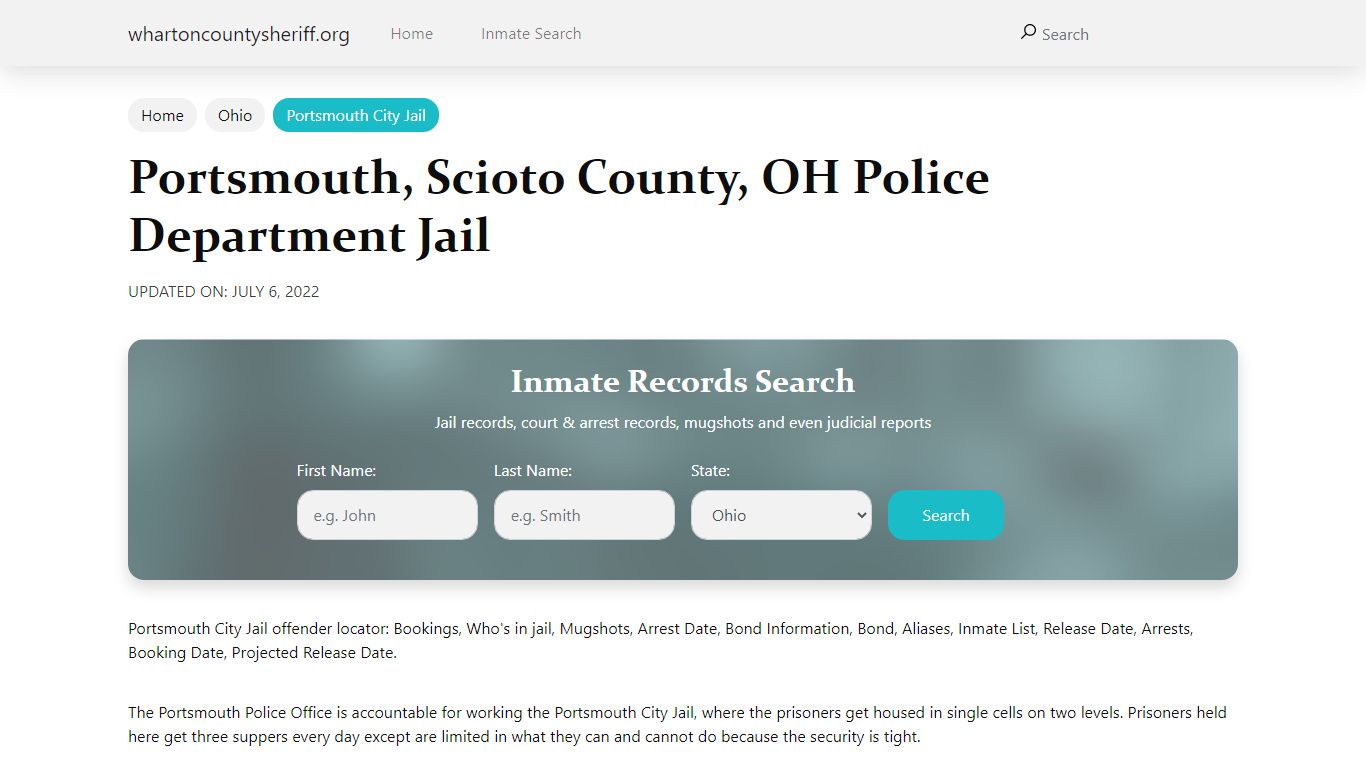 Portsmouth, OH City Jail Inmates, Arrests